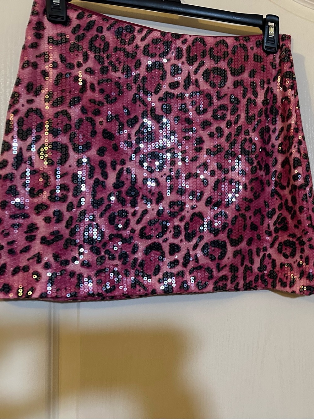 Clear sequins on pink leopard Print Mini Skirt - super cute!